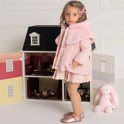Patachou-Girls Pink Faux Fur Cape Coat | Childrensalon Outlet