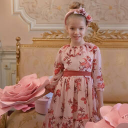 Patachou-Girls Pink Floral Chiffon Dress | Childrensalon Outlet