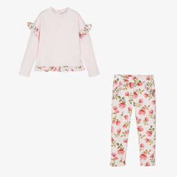 Patachou-Girls Pink Floral Cotton Tracksuit | Childrensalon Outlet