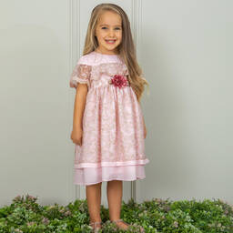 Patachou-Girls Pink Floral Embroidered Tulle Dress | Childrensalon Outlet