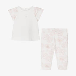 Patachou-Girls Pink Floral Leggings Ensemble | Childrensalon Outlet