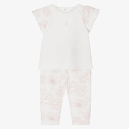 Patachou-Girls Pink Floral Leggings Ensemble | Childrensalon Outlet