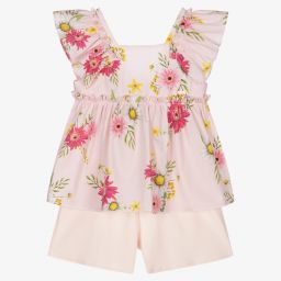 Patachou-Girls Pink Floral Shorts Set | Childrensalon Outlet