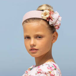 باتاشو-طوق للشعر لون زهري مزين بورود للبنات | Childrensalon Outlet