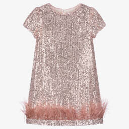 Patachou-فستان وردي براق مع ريش للبنات | Childrensalon Outlet