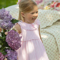 Patachou-Girls Pink Pleated Cotton Dress | Childrensalon Outlet