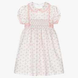 Patachou-Girls Pink Smocked Cotton Floral Dress | Childrensalon Outlet
