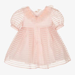 باتاشو-فستان أطفال بناتي أورغانزا مقلم لون زهري | Childrensalon Outlet