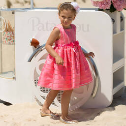 Patachou-Girls Pink Striped Satin & Organza Dress | Childrensalon Outlet
