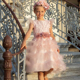 باتاشو-فستان بطبقات تول لون زهري | Childrensalon Outlet