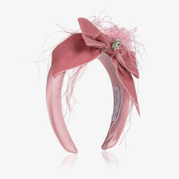 Patachou-Girls Pink Velvet Bow Hairband | Childrensalon Outlet