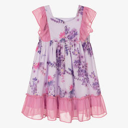 Patachou-Girls Purple Floral Chiffon Dress | Childrensalon Outlet