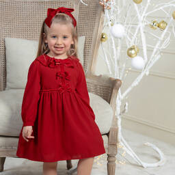 Patachou-Girls Red Chiffon Bow Dress | Childrensalon Outlet