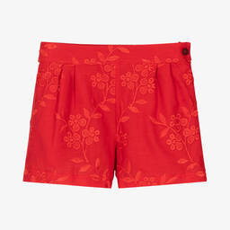 Patachou-Girls Red Cotton Embroidered Shorts | Childrensalon Outlet
