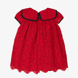 باتاشو-فستان أطفال بناتي قطن ودانتيل لون أحمر | Childrensalon Outlet