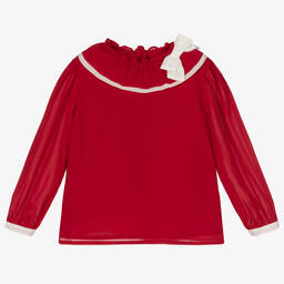 باتاشو-Girls Red Crêpe Twill Blouse | Childrensalon Outlet