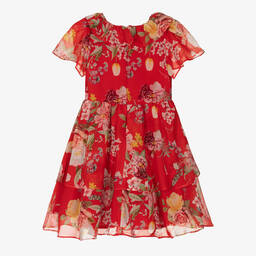 Patachou-Girls Red Floral Chiffon Dress | Childrensalon Outlet