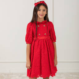 Patachou-Girls Red Floral Lace Dress | Childrensalon Outlet