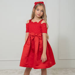 Patachou-Красное атласное платье с кружевом | Childrensalon Outlet