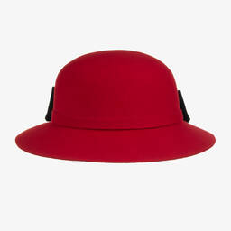Patachou-Girls Red & Navy Blue Bow Wool Hat | Childrensalon Outlet
