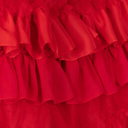 باتاشو-فستان ساتان وتول مزين بكشكش لون أحمر | Childrensalon Outlet