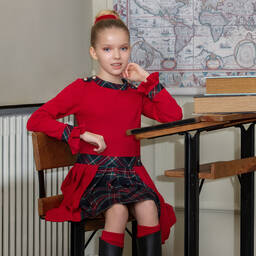 Patachou-Girls Red Tartan Skirt Dress  | Childrensalon Outlet