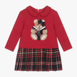 Patachou-Girls Red Tartan Teddy Dress | Childrensalon Outlet