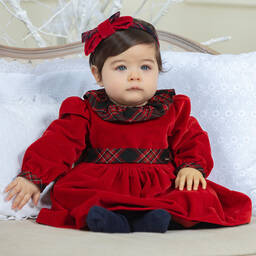 Patachou-Girls Red Velvet Dress  | Childrensalon Outlet