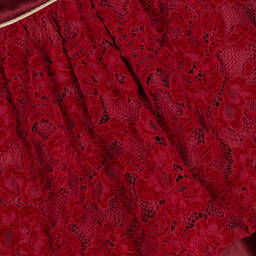 Patachou-تنورة مخمل ودانتيل لون أحمر برغندي | Childrensalon Outlet