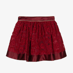 Patachou-تنورة مخمل ودانتيل لون أحمر برغندي | Childrensalon Outlet