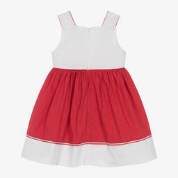 Patachou-فستان قطن بوبلين لون أحمر وأبيض | Childrensalon Outlet