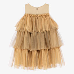 Patachou-Girls Shimmering Gold Tulle Gown | Childrensalon Outlet