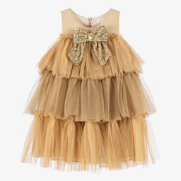 Patachou-Girls Shimmering Gold Tulle Gown | Childrensalon Outlet