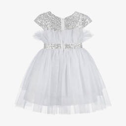 Patachou-Girls Shimmering Silver Tulle Gown | Childrensalon Outlet