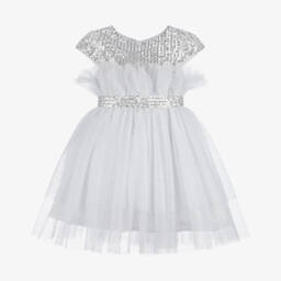 Patachou-Girls Shimmering Silver Tulle Gown | Childrensalon Outlet