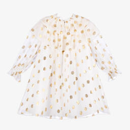 Patachou-Girls Silk Chiffon Gold Dot Dress | Childrensalon Outlet