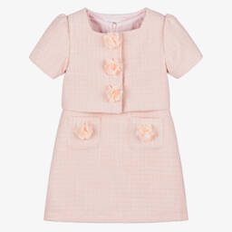 Patachou-Girls Soft Blush Tweed Ensemble | Childrensalon Outlet