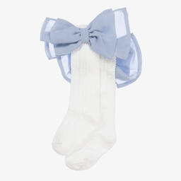Patachou-Girls White & Blue Bow Socks | Childrensalon Outlet