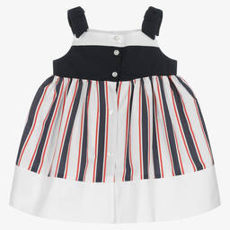 Patachou-Girls White & Blue Cotton Dress | Childrensalon Outlet
