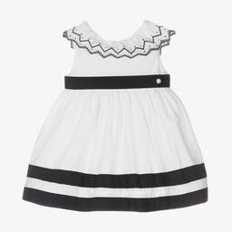 Patachou-Girls White & Blue Cotton Dress | Childrensalon Outlet