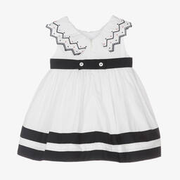 Patachou-Girls White & Blue Cotton Dress | Childrensalon Outlet
