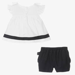 Patachou-طقم شورت قطن لون أبيض وكحلي للبنات | Childrensalon Outlet