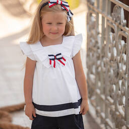 Patachou-طقم شورت قطن لون أبيض وكحلي للبنات | Childrensalon Outlet