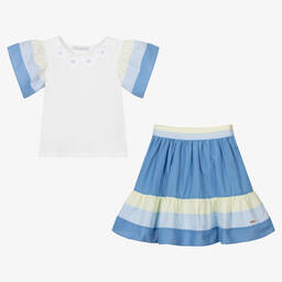 Patachou-Белый топ и голубая юбка из хлопка | Childrensalon Outlet