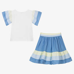 Patachou-Белый топ и голубая юбка из хлопка | Childrensalon Outlet