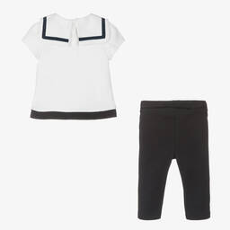Patachou-Girls White & Blue Cotton Trouser Set | Childrensalon Outlet