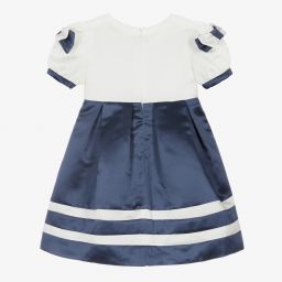 Patachou-Girls White & Blue Satin Dress | Childrensalon Outlet