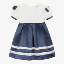 Patachou-Girls White & Blue Satin Dress | Childrensalon Outlet