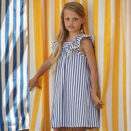 Patachou-Белый хлопковый сарафан в голубую полоску | Childrensalon Outlet