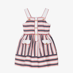 Patachou-Girls White & Blue Striped Cotton Dress | Childrensalon Outlet